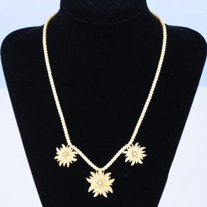 Carved Bone Flowers and Beads Necklace - Vintage